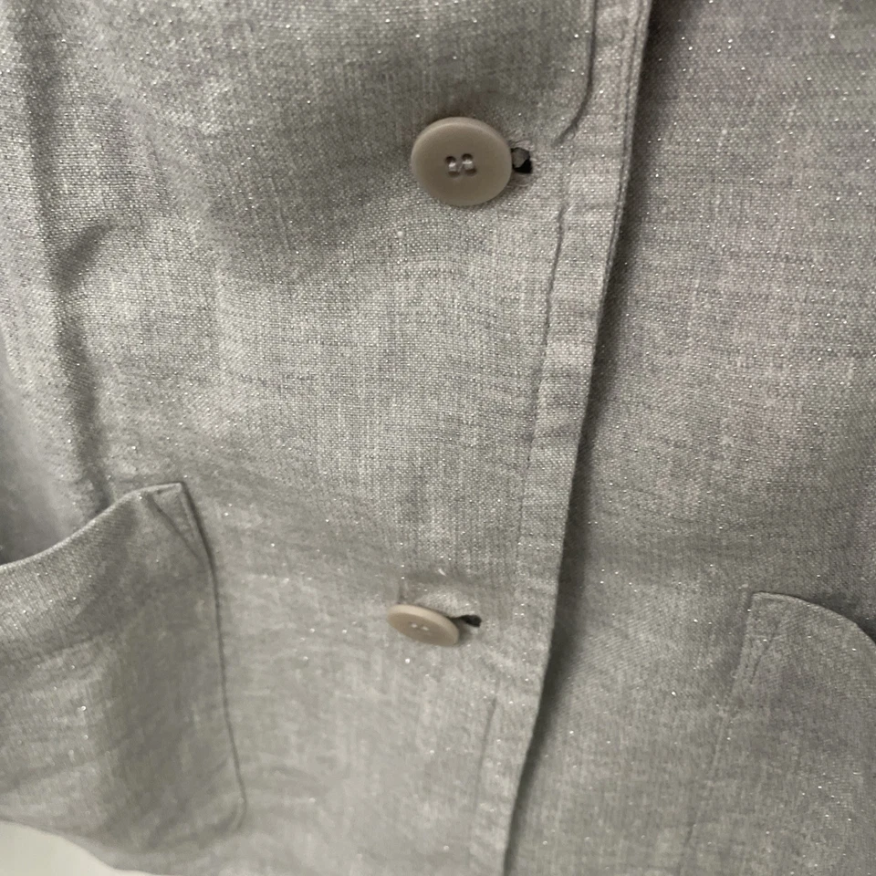 Women’s Eileen Fisher Silver Metallic 2 Button Blazer-Large-97% Linen-Pockets - Image 4 of 4