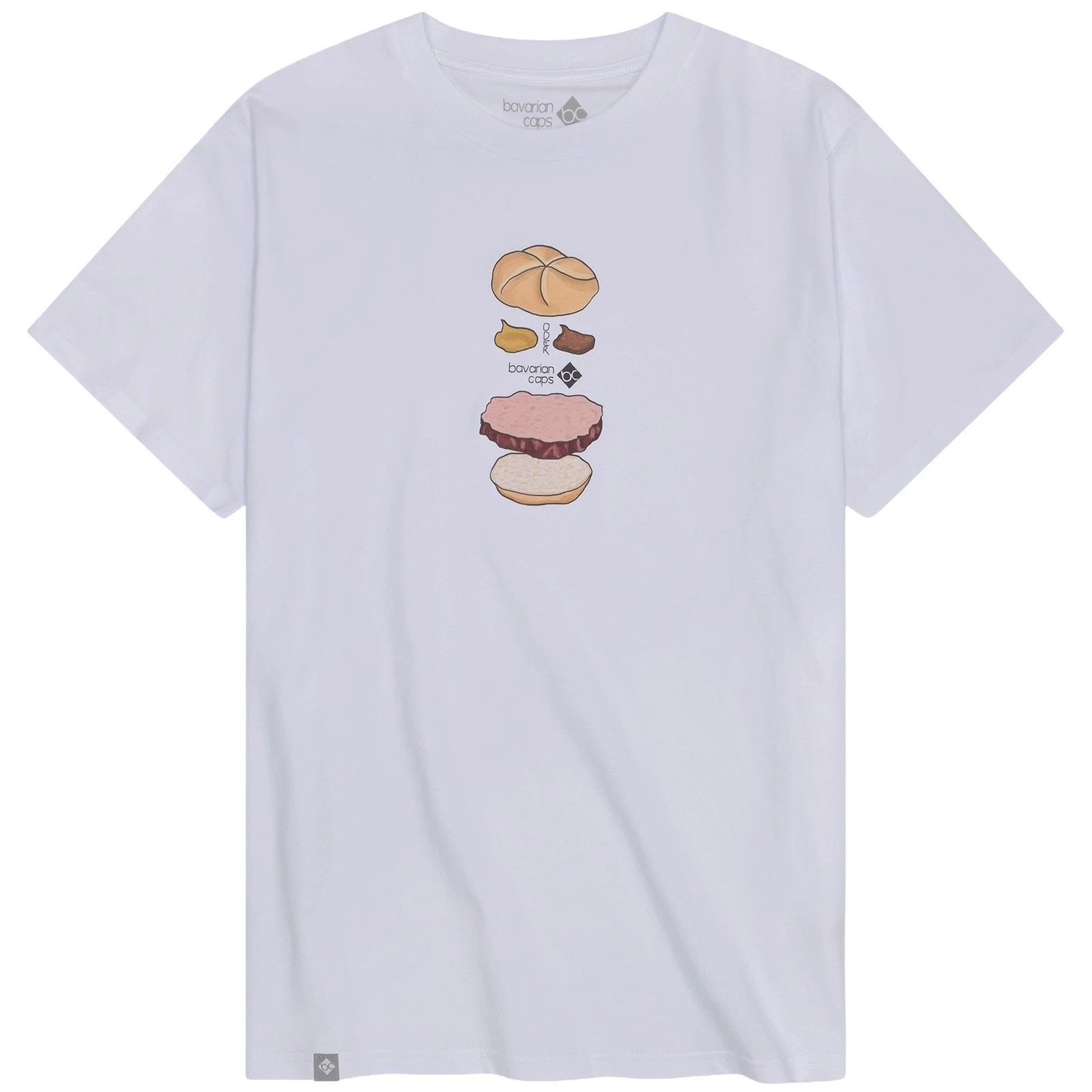 Bavarian Caps T-Shirt Bavarian Burger White Organic Cotton Print Regular Men's