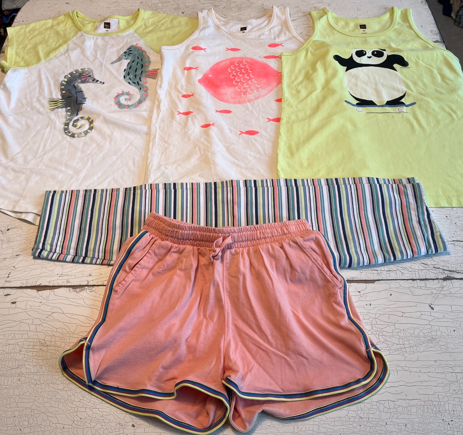 Girl's TEA COLLECTION Size 10 Tank Tops + Shorts + Striped Leggings Outfit