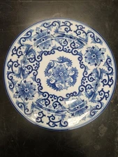 Vintage Delft Blue White Wall Plate Hand Painted Floral Signed, 9"