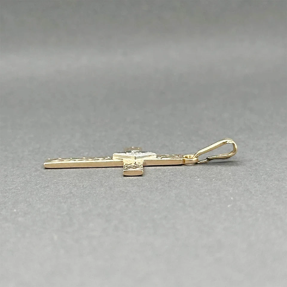 Colgante Cruz Diamante I/SI2 Estate Oro 14K Dos Tonos 0.02ct Foto 3 de 4
