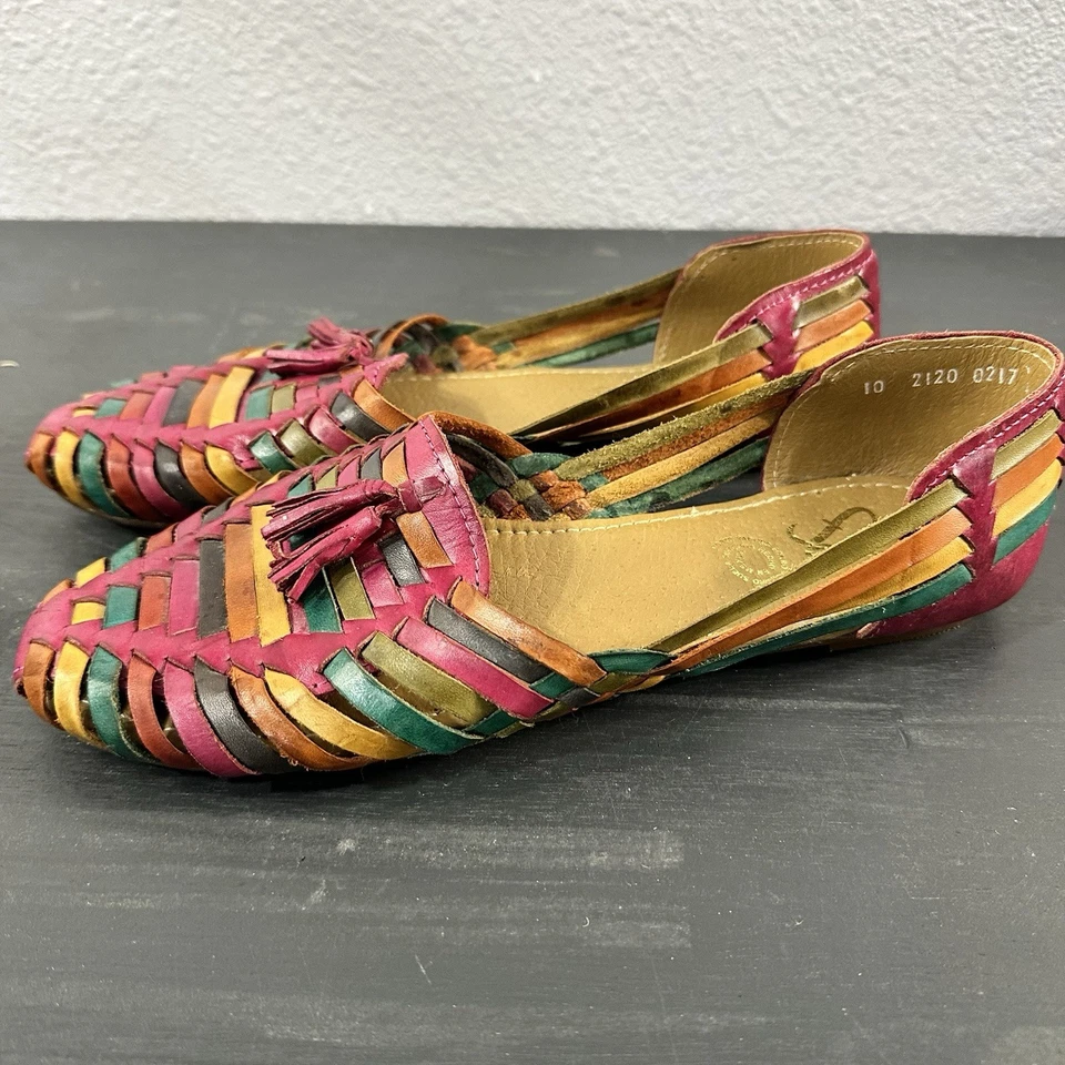 Sandalias Huarache Mexicanas Tejidas a Mano Cuero Multicolor Mujer Talla 10 - NUEVAS Foto 3 de 4