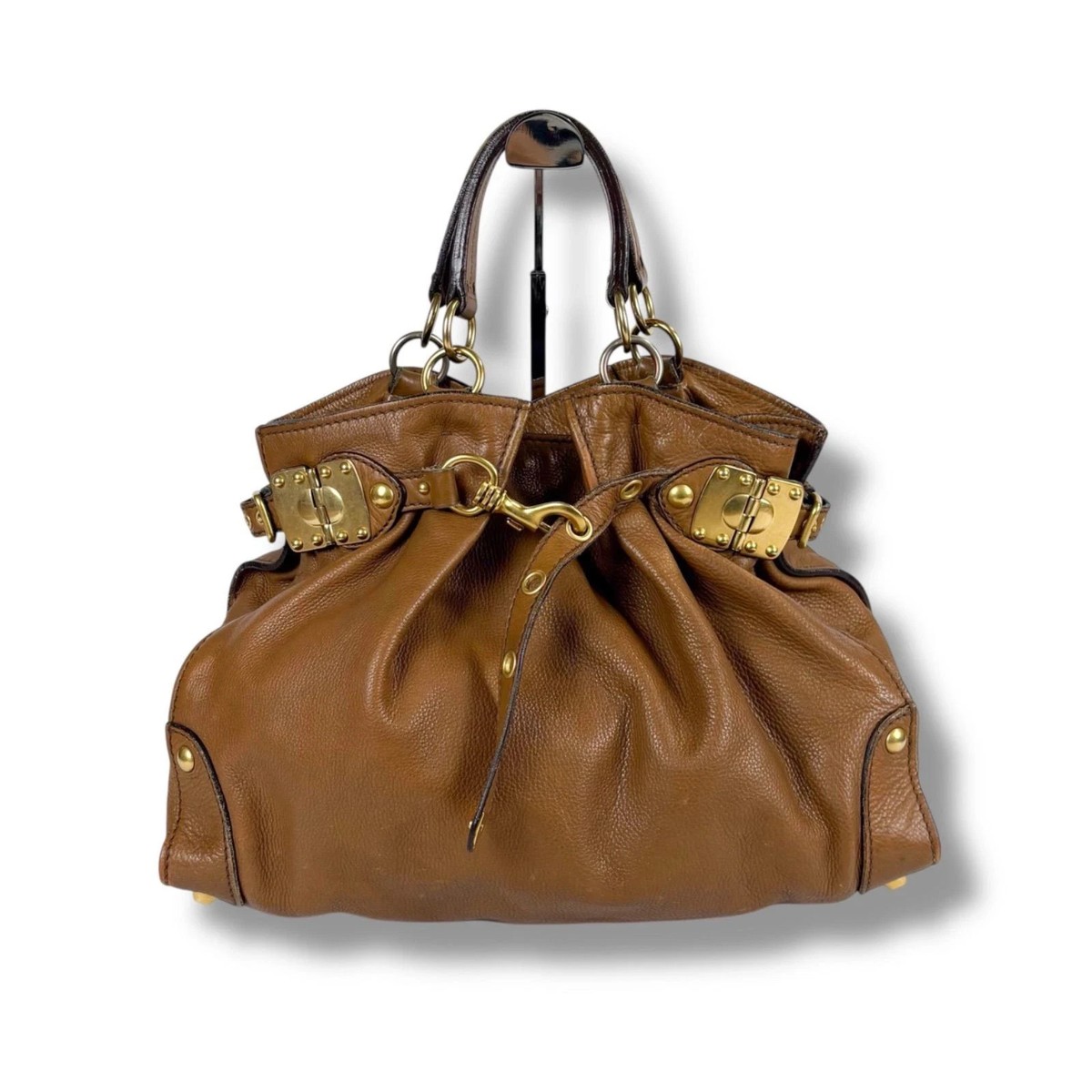 Miu Miu Archive Belt Leather Tote Bag Brown RN0426 Large Vintage