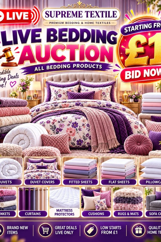 🔥 Supreme Textiles LIVE | £0.99 Start | Duvets, Pillows, Bedding - 29 OCT