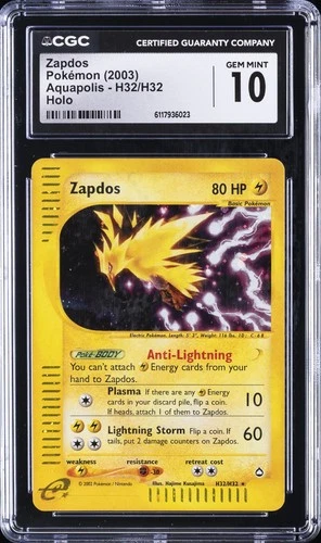 2003 AQUAPOLIS #H32 ZAPDOS CGC 10