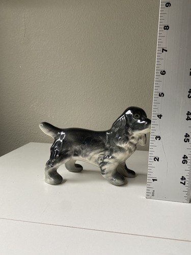 Vtg Cocker Spaniel Ceramic Figurine Black Dog Emerald Green Eyes Pottery - Picture 13 of 13