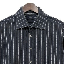 Burberry London Vtg Mens Sz 17/43 Button Front Monogram Spellout Shirt Dark Blue