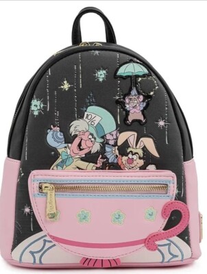 NWT Loungefly x Disney Alice in Wonderland Happy Unbirthday Mini Backpack black Loungefly Disney Alice in Wonderland Unbirthday Backpack NWT  main image 2