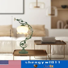 Green Flower Petal Table Lamp Bedroom Bedside Flower Night Light Glass Lampshade