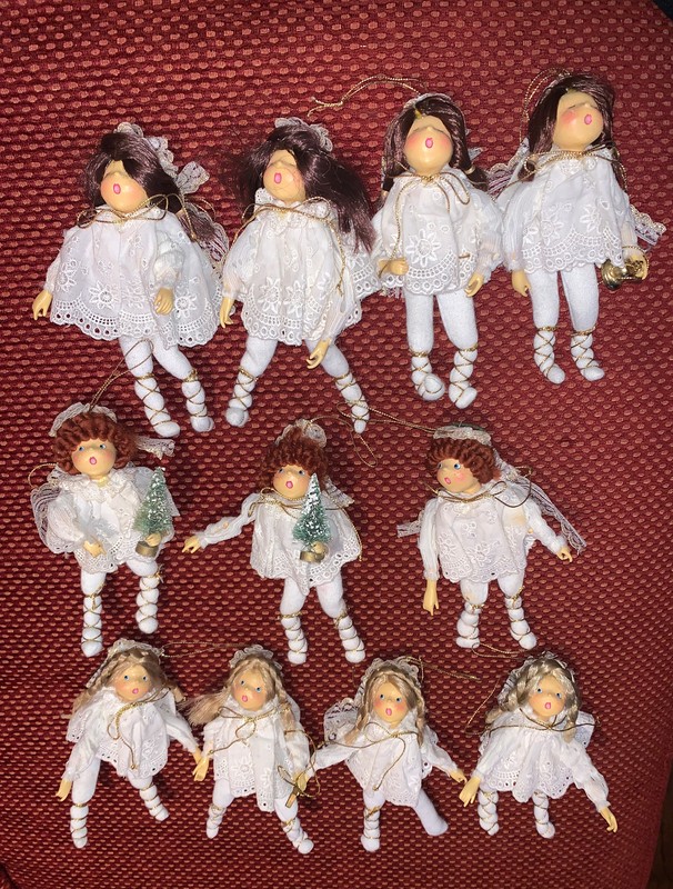 Set of 11 Miniature Doll Christmas Ornaments 3 styles 6”