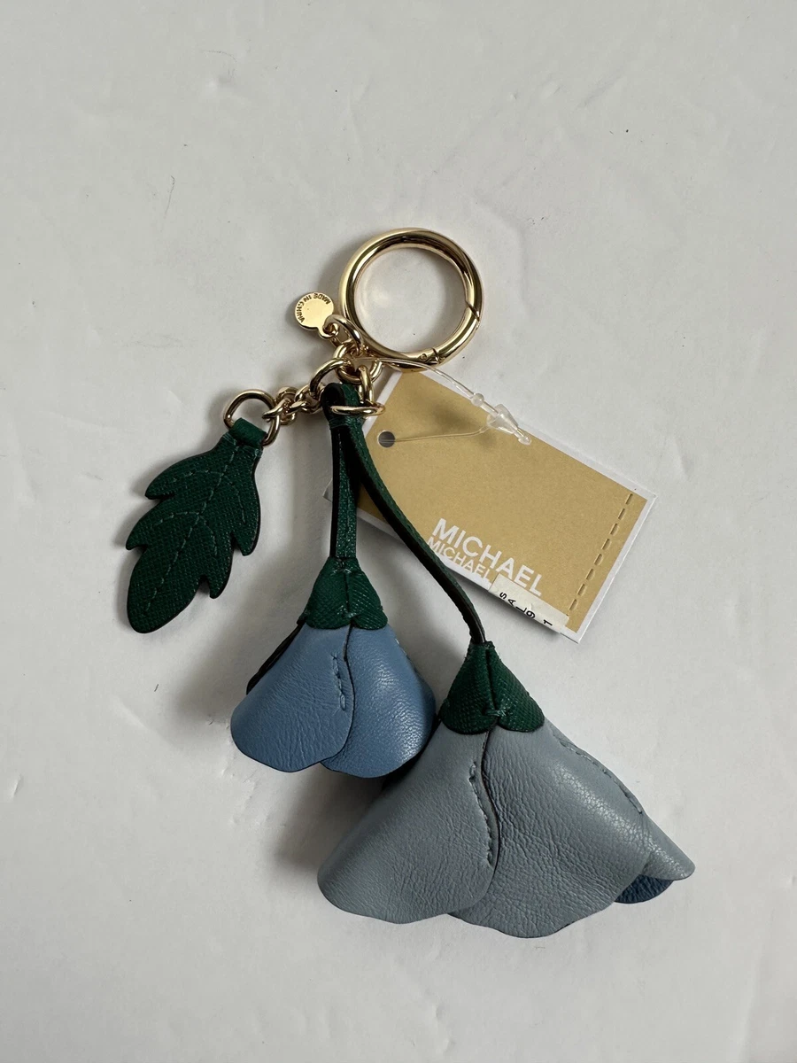 NWT Michael Kors Flower Floral Blue Leather Keyring Fob Chain eBay