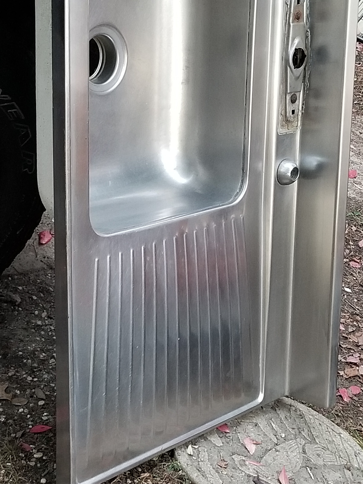 VINTAGE MID CENTURY ONE PIECE STAINLESS STEEL COUNTERTOP TRACY SINK 54