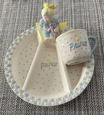 Mud Pie Crown PRINCE Baby Boy Ceramic Cup & Divided Plate Set, Keepsake