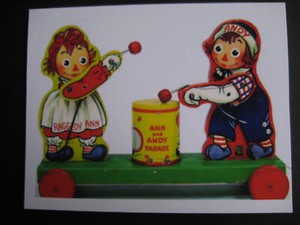 UNUSED vintage notecard Raggedy Ann & Raggedy Andy Toy, Blank Inside