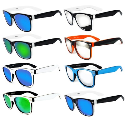 Sonnenbrille zweifarbiges Gestell Sonnenbrille blau, grün verspiegelte äußere Gläser Herren Damen