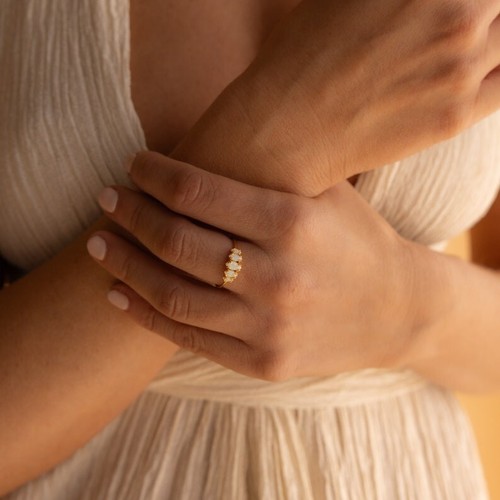 Marquise Cut Fire Opal 14K Yellow Gold Plated silver Art Deco Engagement Ring - Picture 5 of 8