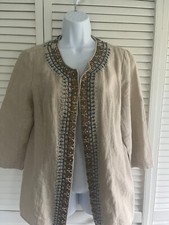Chicos Open Linen Jacket with beading trim