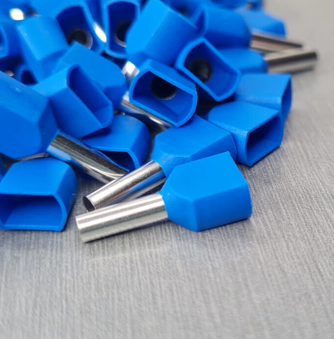 25/50/100Pcs TE2510 14AWG 2*2.5mm² BLUE Insulated Dual Ferrule Bootlace Crimp - image 2 of 4