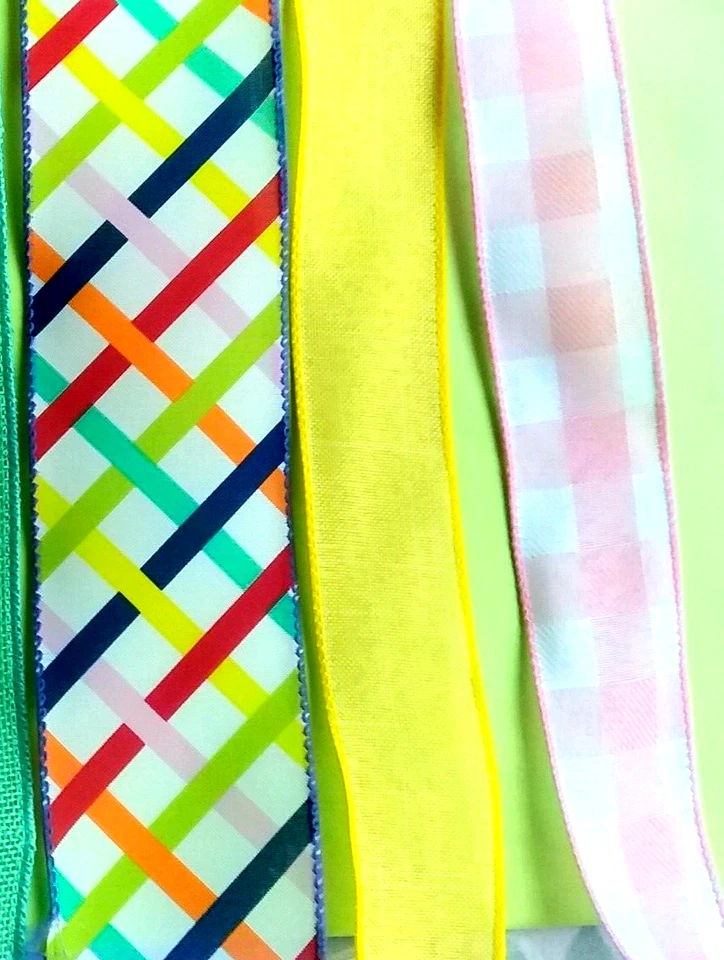 Summer Wired Ribbon Bundle 23 yards 1.5", 2" & 2.5 Plaid Solids Green Pink Red - Image 4 of 4