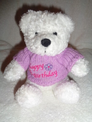 Bear White Lavendar purple Happy Birthday Sweater stuffed plush 6