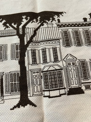Vintage Reihenhäuser Brownstone Stadt Kreuzstich Wandteppich Palmetto Baum Finish - Bild 3 von 6
