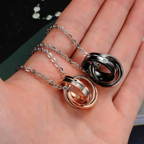 2x EDELSTAHL PARTNER KETTEN GRAVUR ANHÄNGER STRASS RING PÄRCHEN KETTE GESCHENK - Bild 5 von 6