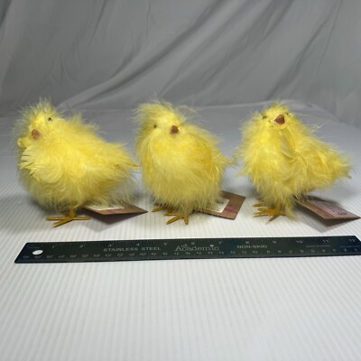 LOT of 3 Vintage EASTER Chickens Chicks FEATHERS Yellow 5''