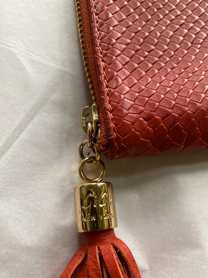 GiGi New York Uber Leather Clutch Python Embossed 9x7 w Tassel Sunset - Image 4 of 4