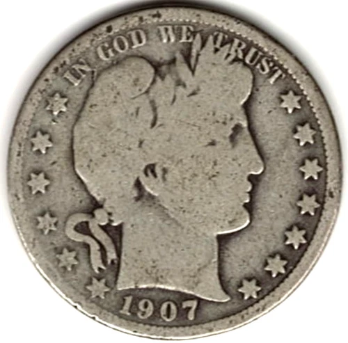 1907 Barber Half Dollar grades GOOD condition ~ PLEASE SEE THE SCAN   stk h336