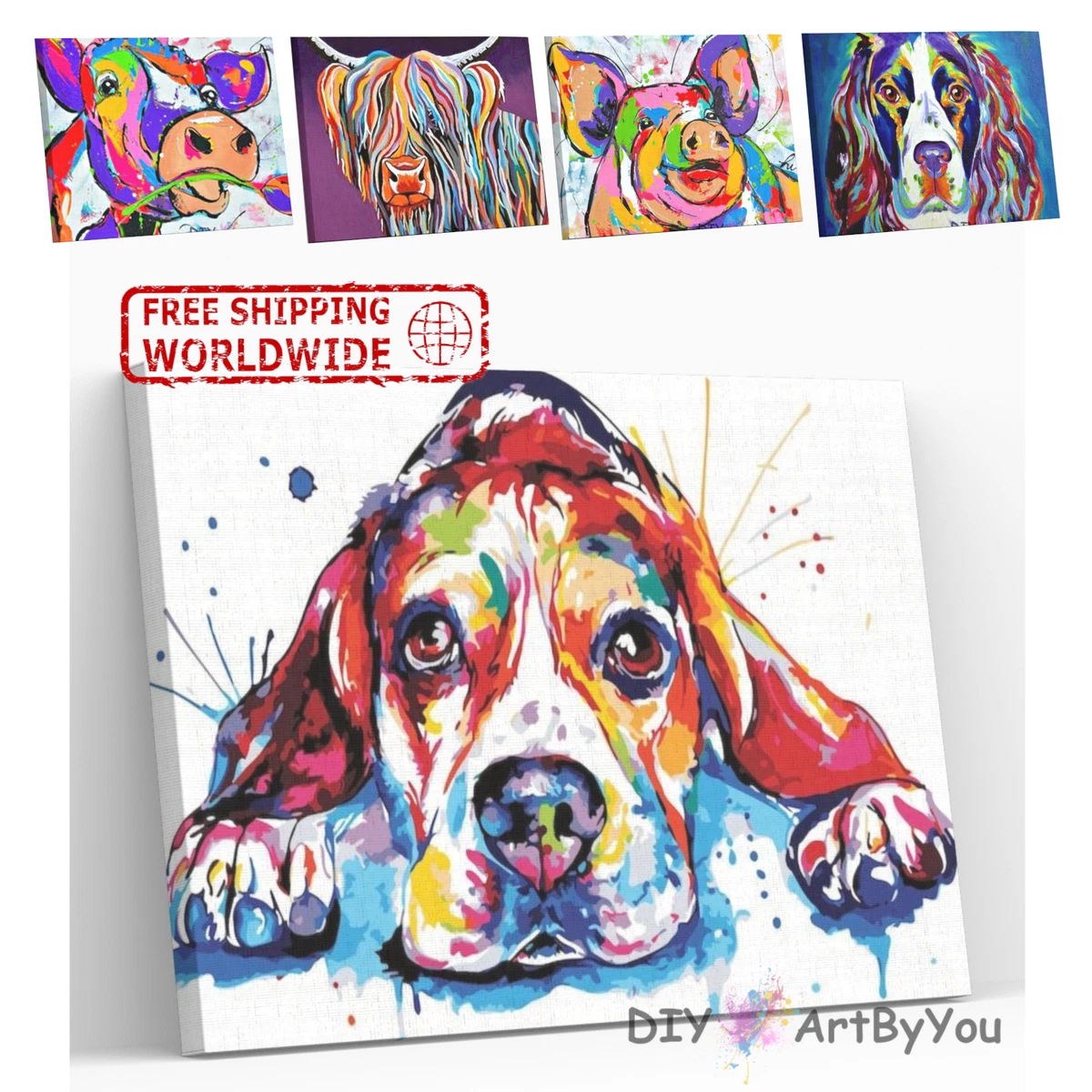 Paint By Numbers Kit DIY Oil Painting Framed Canvas Art Dog Cow