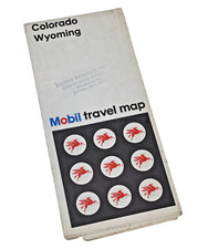 Mobil Gas Colorado Wyoming Travel Map 1970 Tourism Road Map 18" x 26.5" Vintage