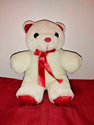 valentines plush white and red bear No Problem red nose and red bow
