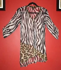 Multiples Black And White Sheer Zebra Animal Print Tunic/Coverup Size Small 