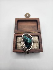 VINTAGE NAVAJO STERLING SILVER DARK SPOTTED TURQUOISE FEATHER RING SZ 6 NATIVE