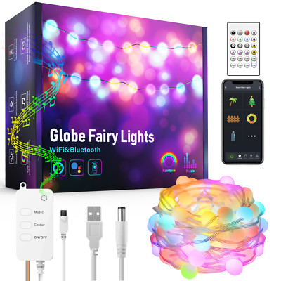 Smart WiFi + BLE 16.4ft and 33 RGBIC Addressable LED Globe String Light USB