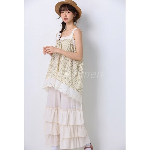 Women 100% Cotton Wide Leg Ruffled Capri Pants Trousers Split Skirt Bloomers - Picture 7 of 16
