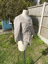 Designer Object Beige 3/4 Length Sleeve Size Xs Pleats Leather Jacket Fitted