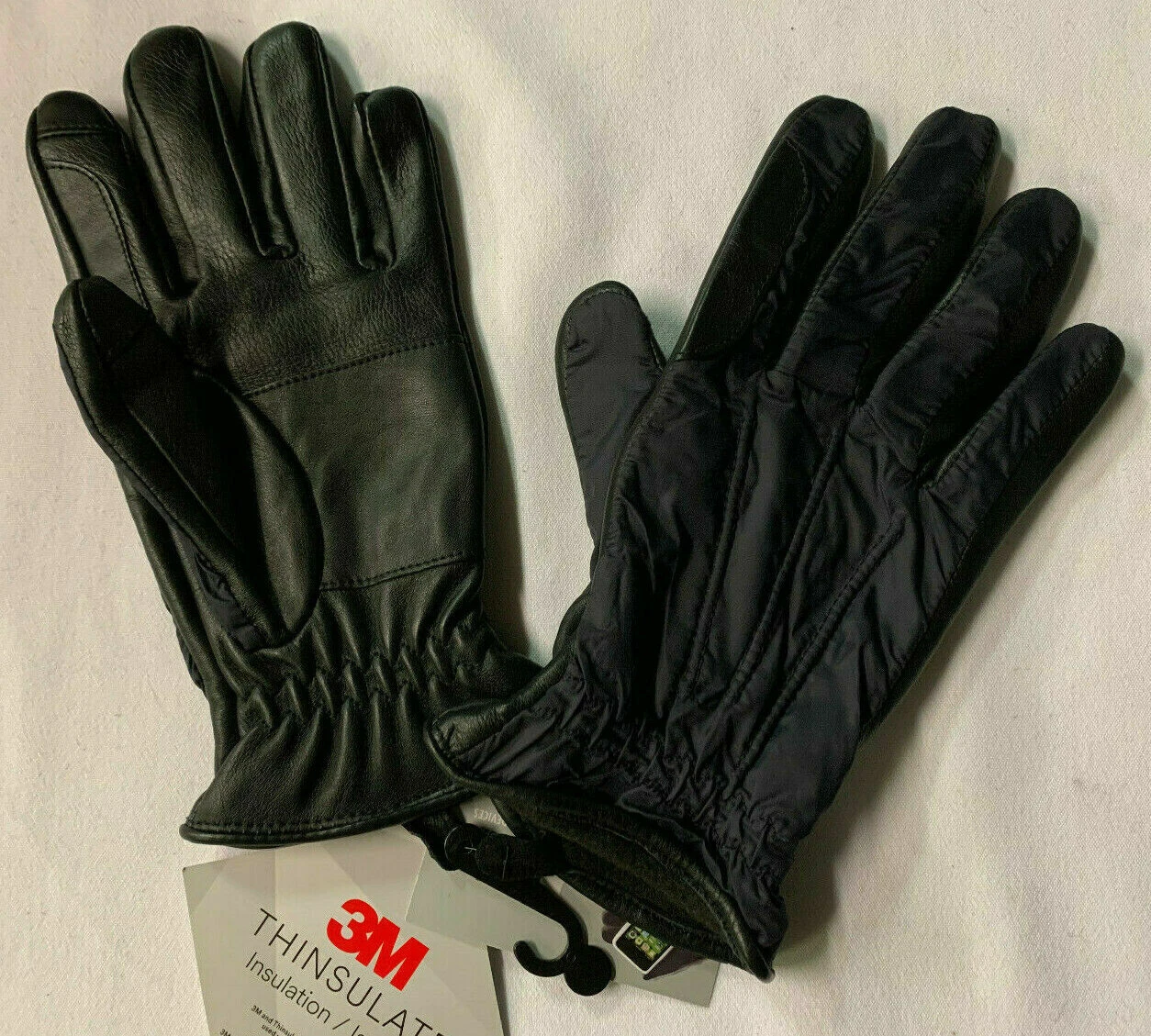 MENS 14TH & UNION LEATHER PALM, NYLON-POLY GLOVES TOUCH SCREEN TIP NAVY/BLACK