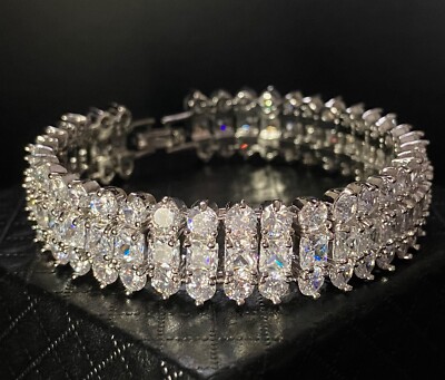 33 Cwt Princess Cut Simulated Diamond Bracelet 18k White Gold Filled Gorgeous 7 