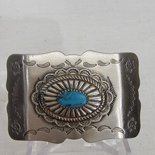 Belt Buckle Silver Thunderbird Sign Southwestern Metal with Faux Turquoise