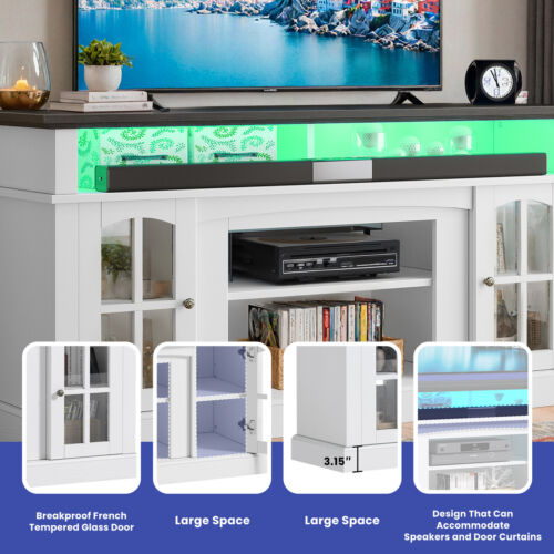 LED TV Stand Konsole mit Steckdosen offene Ablagen für 32 bis 65 im Fernseher Schrank - Bild 3 von 10