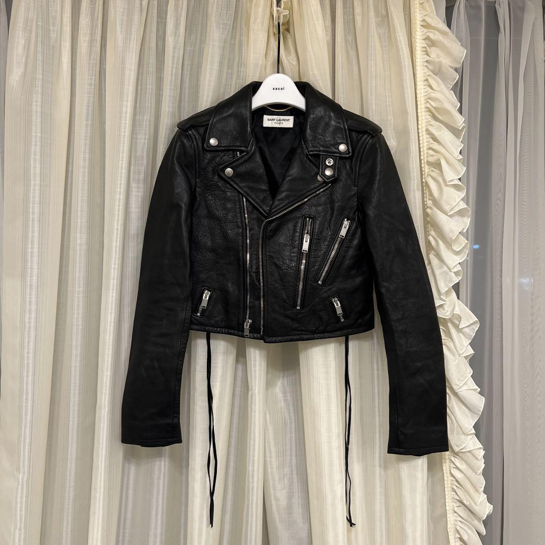 SAINT LAURENT ブラックレザーダブルライダースジャケット　エディ期 schott ショット 80～90's USA製 バイカータグ 後期 618 LEATHER