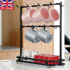 Metal Coffee Mug Holder Stand 2 Tier Countertop Cup Storage Rack Organizer Shelf