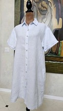 Tahari Shirt Dress Blue White Linen Striped Button Up Short Sleeve. Size M