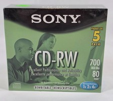NEW SEALED Sony 5 Pack CD-RW Blank Rewriteabl...