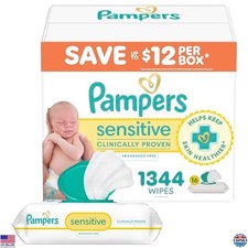 Sensitive Baby Wipes, Water-Based, Hypoallergenic, Unscented, 1344 Total Wipes
