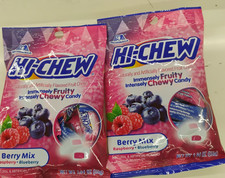 Lot of 2 Hi Chew Chewy and Fruity Berry Candy, 1.94 oz Raspberry and Blueberry