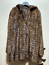 Pelliccia Visone Vintage Donna Marrone Cappotto con Cappuccio Taglia L XL 50 52
