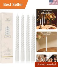 White Spiral Taper Candles 10 Inch - 4 Pack Twisted Tapered Candle Sticks - D...
