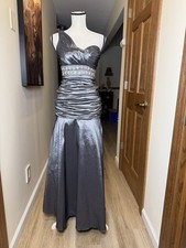 City Studio Metallic Silver Taffeta Formal Gown Size 5 Rhinestone Ruched NWOT